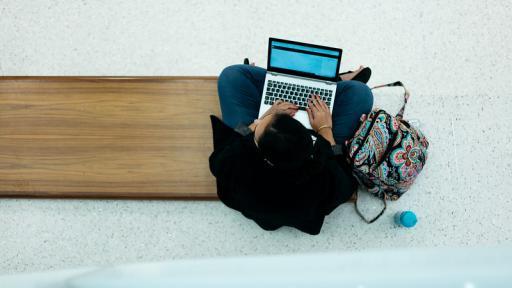 student sitting in wentz science center